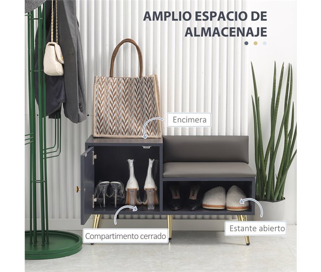 Conforama HOMCOM Banco Zapatero Mueble Zapatero Con Asiento Cojín Y Estante Abierto Para 4 Pares De Zapatos Banco Zapatero Para Entrada Recibidor Salón Pasillo 80x33x49 Cm Gris