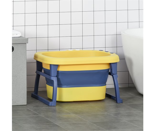 Conforama HOMCOM Bañera Plegable Para Bebé De 0-6 Años Capacidad 105L Bañera Portátil Para Niños Con Patas Antideslizantes Y Orificio De Drenaje Carga 50 Kg 75 3x55 4x43 Cm Amarillo Y Azul