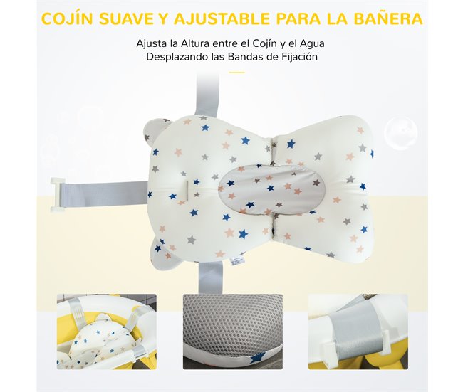 Conforama HOMCOM Bañera Plegable Para Bebé Recién Nacido Hasta 3 Años 35 Litros Con Tapón Termosensible Cojín Y Almohadillas Antideslizantes 81 5x50 5x23 5 Cm Amarillo
