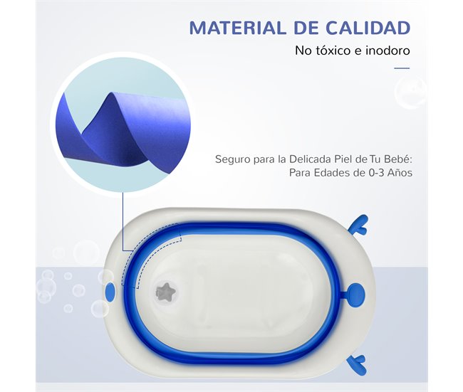 Conforama HOMCOM Bañera Plegable Para Bebé Recién Nacido Hasta 3 Años 35 Litros Con Tapón Termosensible Cojín Y Almohadillas Antideslizantes 81 5x50 5x23 5 Cm Azul