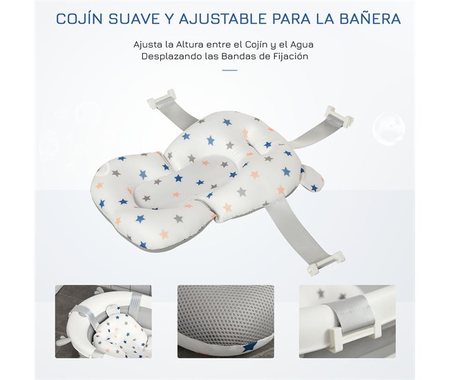 Conforama HOMCOM Bañera Plegable Para Bebé Recién Nacido Hasta 3 Años 81 5x50 5x23 5 Cm Con Tapón Termosensible Cojín Y Almohadillas Antideslizantes Gris