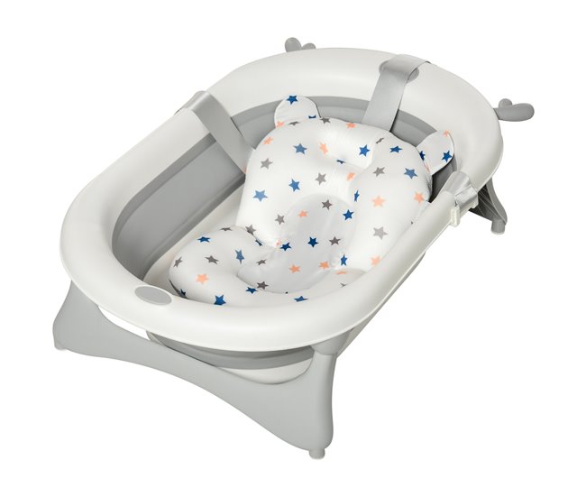 Conforama HOMCOM Bañera Plegable para Bebé Recién Nacido hasta 3 Años 81 5x50 5x23 5 cm con Tapón Termosensible Cojín y Almohadillas Antideslizantes Gris