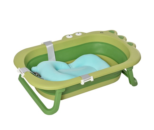 Conforama HOMCOM Bañera Plegable para Bebé Recién Nacido hasta 3 Años 50 Litros con Cojín Cómodo y Patas Plegables Carga 50 kg 80x53 9x20 8 cm Verde