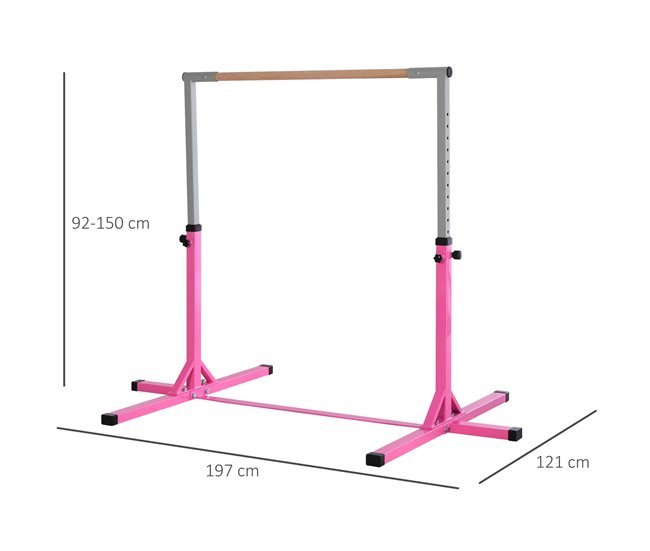Conforama HOMCOM Barra De Gimnasia Para Niños De +3 Años Barra De Entrenamiento Con Altura Ajustable 92-150 Cm Barra Horizontal De Gimnasia Carga 75 Kg 197x121x150 Cm Rosa