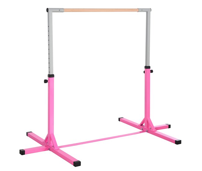 Conforama HOMCOM Barra de Gimnasia para Niños de +3 Años Barra de Entrenamiento con Altura Ajustable 92-150 cm Barra Horizontal de Gimnasia Carga 75 kg 197x121x150 cm Rosa