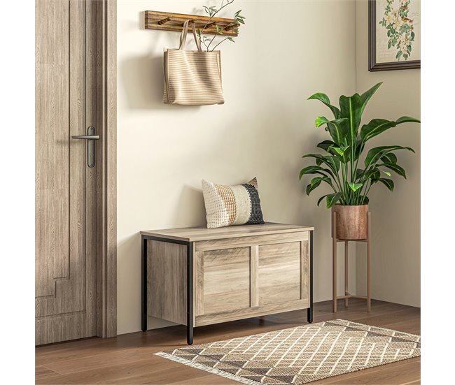 Conforama HOMCOM Baúl De Almacenaje Para Dormitorio 95 L Puff De Almacenaje Con Tapa Banco De Almacenaje Versátil Con Bisagra De Seguridad Para Pasillo Salón 80x40x49 Cm Marrón Grisáceo