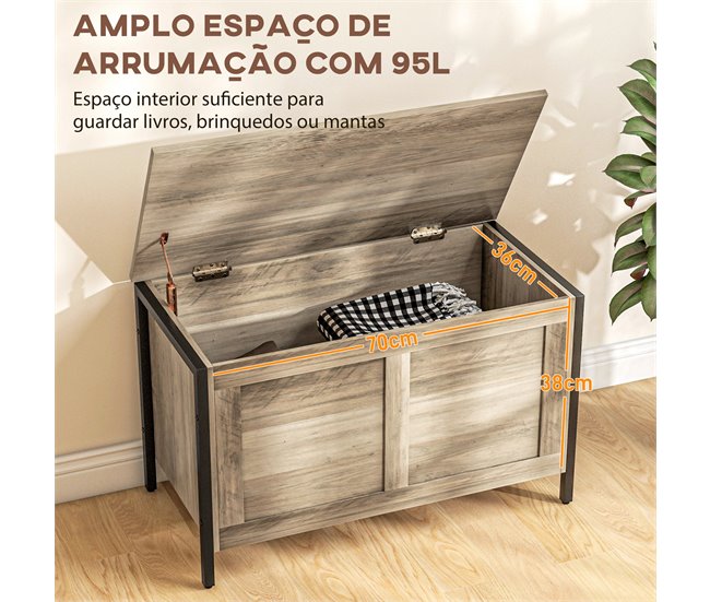 Conforama HOMCOM Baúl De Almacenaje Para Dormitorio 95 L Puff De Almacenaje Con Tapa Banco De Almacenaje Versátil Con Bisagra De Seguridad Para Pasillo Salón 80x40x49 Cm Marrón Grisáceo