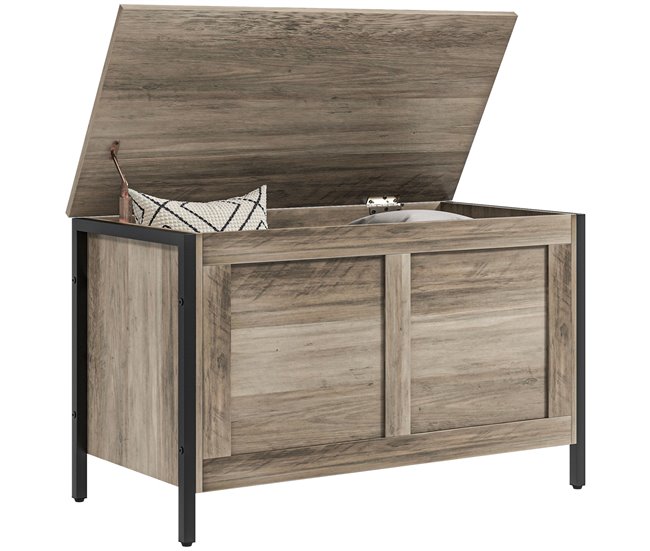 Conforama HOMCOM Baúl de Almacenaje para Dormitorio 95 L Puff de Almacenaje con Tapa Banco de Almacenaje Versátil con Bisagra de Seguridad para Pasillo Salón 80x40x49 cm Marrón Grisáceo