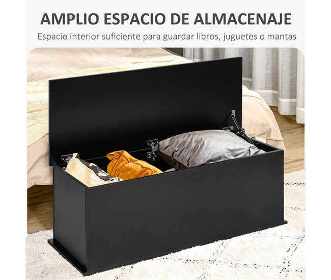Conforama HOMCOM Baúl De Almacenamiento De Madera Arcón De Almacenamiento Con Tapa Carga Máx. 60 Kg Para Dormitorio Salón 100x40x40 Cm Negro
