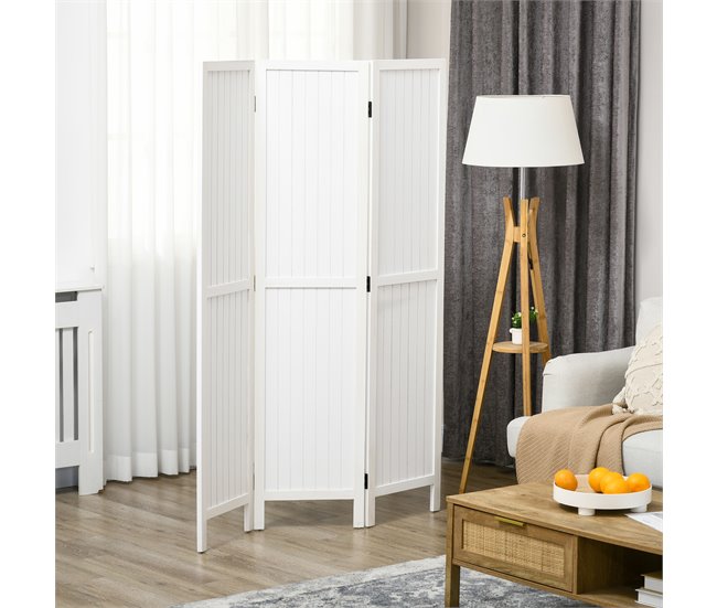 Conforama HOMCOM Biombo De 3 Paneles Divisor De Habitación Plegable 120x1 8x170 Cm Separador De Ambientes Con Pantalla De Privacidad Estilo Rústico Para Oficina Dormitorio Salón Blanco