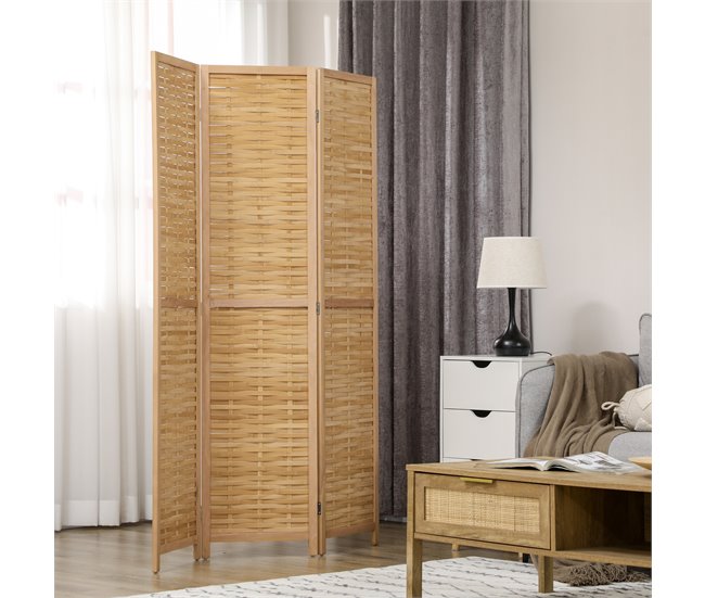 Conforama HOMCOM Biombo De 3 Paneles Divisor De Habitación Plegable 120x1 8x170 Cm Separador De Ambientes Con Patrón De Tejido De Bambú Estilo Rústico Para Oficina Dormitorio Salón Natural