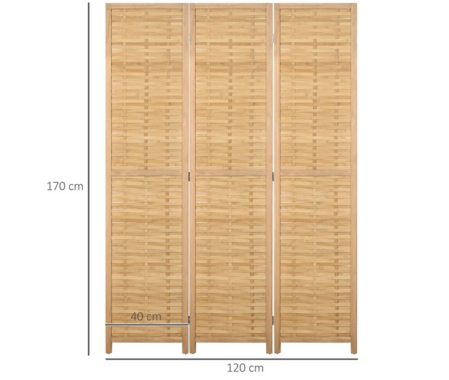 Conforama HOMCOM Biombo De 3 Paneles Divisor De Habitación Plegable 120x1 8x170 Cm Separador De Ambientes Con Patrón De Tejido De Bambú Estilo Rústico Para Oficina Dormitorio Salón Natural
