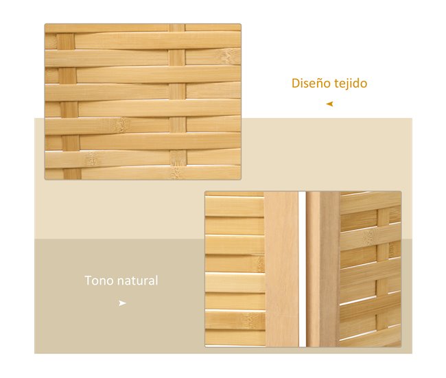 Conforama HOMCOM Biombo De 3 Paneles Divisor De Habitación Plegable 120x1 8x170 Cm Separador De Ambientes Con Patrón De Tejido De Bambú Estilo Rústico Para Oficina Dormitorio Salón Natural