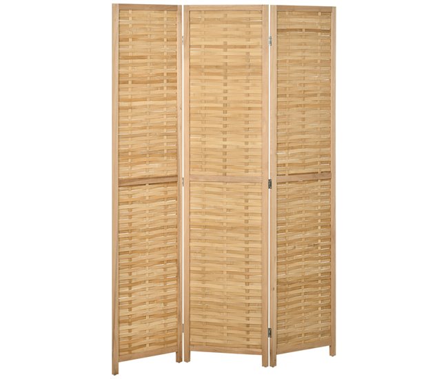 Conforama HOMCOM Biombo de 3 Paneles Divisor de Habitación Plegable 120x1 8x170 cm Separador de Ambientes con Patrón de Tejido de Bambú Estilo Rústico para Oficina Dormitorio Salón Natural