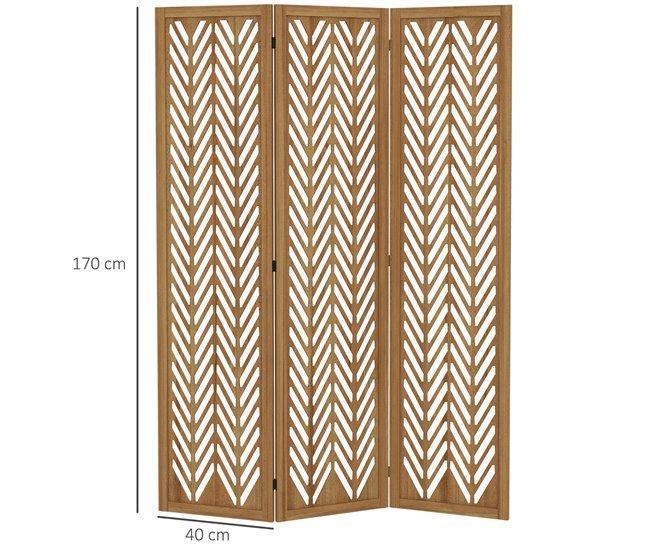 Conforama HOMCOM Biombo De 3 Paneles Separador De Ambientes Plegable 120x1 7x170 Cm Divisor De Habitación De Madera Con Patrones Geométricos Para Oficina Dormitorio Natural