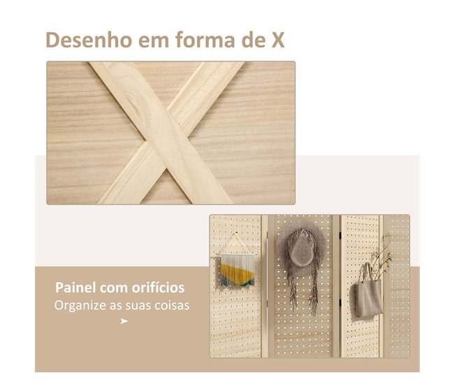 Conforama HOMCOM Biombo De 4 Paneles Separador De Ambientes Plegable 152x1 7x144 5 Cm Divisor De Habitación De Madera Con Pantalla De Privacidad Agujeros Para Colgar Para Oficina Dormitorio Salón Natural