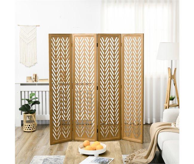 Conforama HOMCOM Biombo De 4 Paneles Separador De Ambientes Plegable 160x1 7x170 Cm Divisor De Habitación De Madera Con Patrones Geométricos Para Oficina Dormitorio Natural