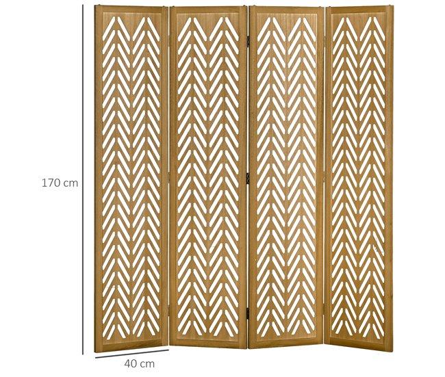 Conforama HOMCOM Biombo De 4 Paneles Separador De Ambientes Plegable 160x1 7x170 Cm Divisor De Habitación De Madera Con Patrones Geométricos Para Oficina Dormitorio Natural