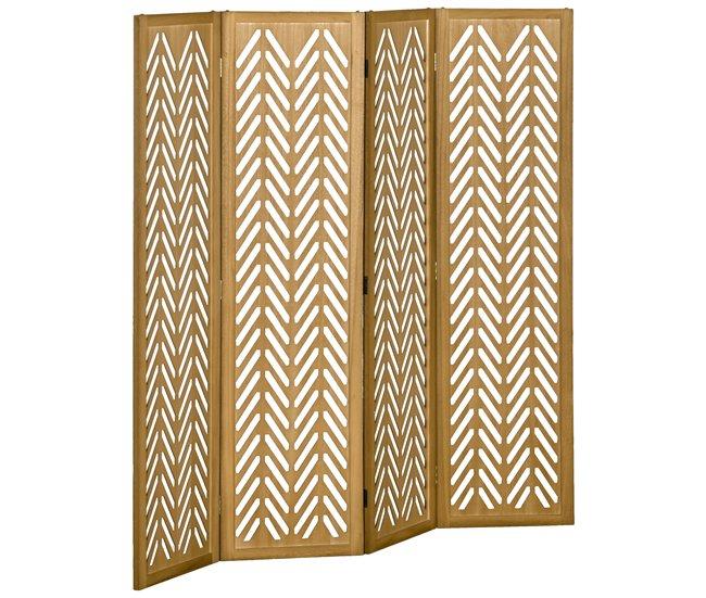 Conforama HOMCOM Biombo de 4 Paneles Separador de Ambientes Plegable 160x1 7x170 cm Divisor de Habitación de Madera con Patrones Geométricos para Oficina Dormitorio Natural