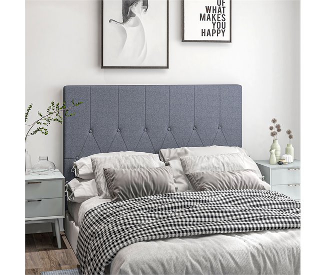 Conforama HOMCOM Cabecero De Cama 160 Cm Cabezal De Cama Tapizado En Lino 2 Formas De Uso Vertical O Montado A La Pared Cabecero Para Dormitorio Gris