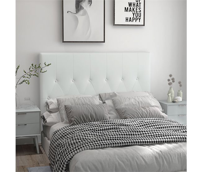 Conforama HOMCOM Cabecero De Cama 160 Cm Cabezal De Cama Tapizado En PU 2 Formas De Uso Vertical O Montado A La Pared Cabecero Para Dormitorio Blanco
