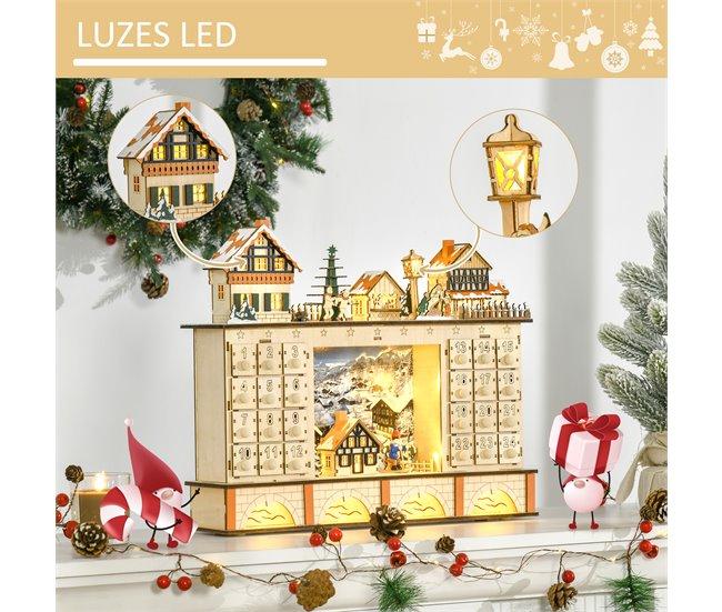 Conforama HOMCOM Calendario De Adviento Para Llenar Calendario De Adviento De Madera Con Luces Y 24 Cajones De Cuenta Regresiva Juguetes Para Niños Y Adultos 44x10x37 Cm Natural