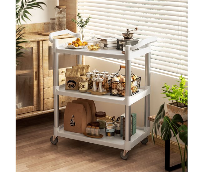 Conforama HOMCOM Carrito Auxiliar Con Ruedas De Aleación De Aluminio Carrito De Cocina De 3 Niveles Carrito De Almacenamiento Carga 105 Kg Para Comedor Sala Baño 88x44x93 Cm Blanco