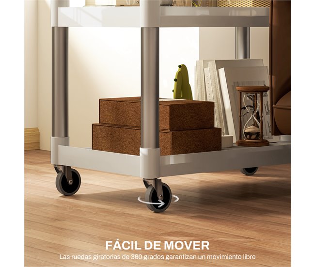 Conforama HOMCOM Carrito Auxiliar Con Ruedas De Aleación De Aluminio Carrito De Cocina De 3 Niveles Carrito De Almacenamiento Carga 105 Kg Para Comedor Sala Baño 88x44x93 Cm Blanco