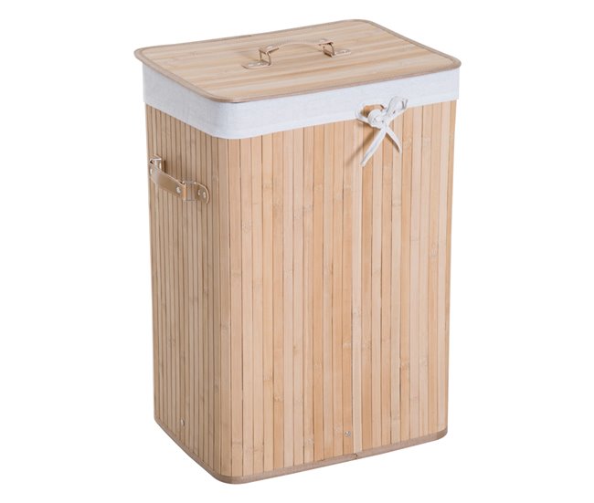 Conforama HOMCOM Cesto para Ropa Sucia Plegable con Tapa Cubo para Colada Cesta de Lavandería Rectangular Bambú 70L con Asas 40x30x60cm