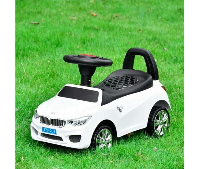 Conforama HOMCOM Coche Correpasillos Para Niños De 18-36 Meses Con Faros Música Bocina Volante Espacio De Almacenaje Y Asa Para Empujar 63 5x28x36 Cm Blanco