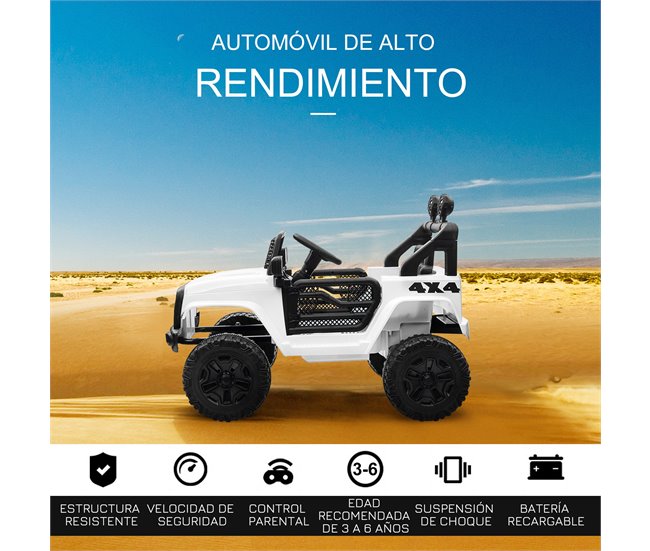 Conforama HOMCOM Coche Eléctrico Para Niños De +3 Años Vehículo Todoterreno De Batería 12V Con 2 Motores Control Remoto 2 4G Faros Bocina Velocidad Ajustable Carga 30 Kg 100x65x72 Cm Blanco