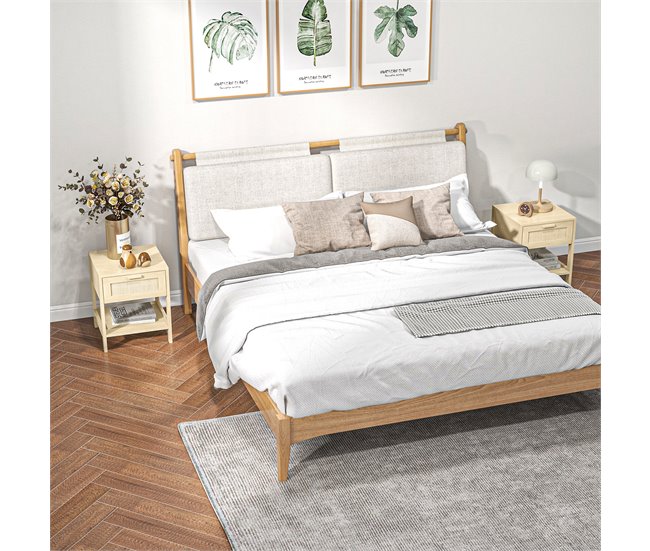 Conforama HOMCOM Conjunto 2 Mesitas De Noche Mesillas De Noche Con Cajón De Ratán Y Estante Inferior Carga 40 Kg Para Dormitorio Sala 40x40x48 Cm Natural