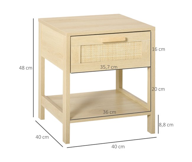 Conforama HOMCOM Conjunto 2 Mesitas De Noche Mesillas De Noche Con Cajón De Ratán Y Estante Inferior Carga 40 Kg Para Dormitorio Sala 40x40x48 Cm Natural