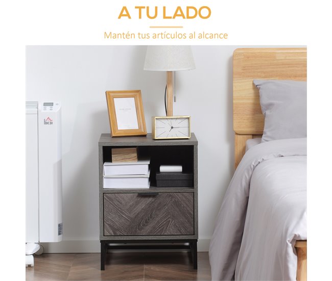 Conforama HOMCOM Conjunto De 2 Mesitas De Noche Mesillas De Noche Con 1 Cajón Estante Abierto Y Patas De Acero Estilo Industrial Para Dormitorio Salón Oficina 40x40x52 Cm Gris Oscuro