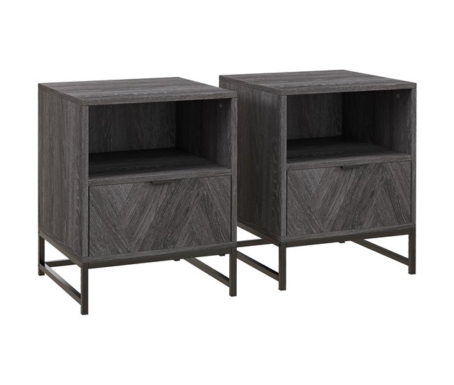 Conforama HOMCOM Conjunto de 2 Mesitas de Noche Mesillas de Noche con 1 Cajón Estante Abierto y Patas de Acero Estilo Industrial para Dormitorio Salón Oficina 40x40x52 cm Gris Oscuro