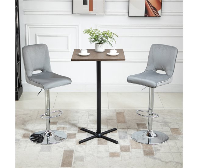 Conforama HOMCOM Conjunto De 2 Taburetes De Bar Con Altura Regulable Y Asiento Giratoria Y Mesa De Bar Con Estantería De 4 Niveles Para Salón Comedor Cocina 41x51x97-117 Cm 115x50x102 7 Cm Blanco Y Gris