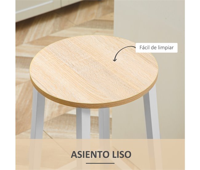 Conforama HOMCOM Conjunto De 4 Taburetes De Bar Taburetes Altos De Cocina Con Patas De Acero Y Reposapiés Carga 75 Kg Para Salón Comedor 32 5x32 5x65 Cm Natural Y Blanco