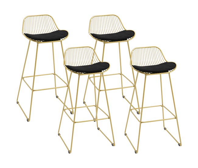 Conforama HOMCOM Conjunto de 4 Taburetes de Bar Taburetes Altos de Cocina con Cojín de Terciopelo Respaldo y Reposapiés Estilo Moderno Carga 120 kg para Comedor Sala 46 5x48x93 cm Dorado