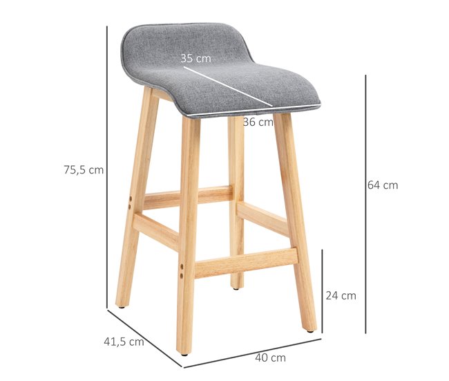 Conforama HOMCOM Conjunto De 4 Taburetes De Bar Tapizado En Lino Sintético Taburetes Altos De Cocina Con Reposapiés Y Patas De Madera Carga 120 Kg 40x41 5x75 5 Cm Gris Y Natural