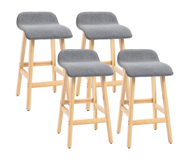 Conforama HOMCOM Conjunto de 4 Taburetes de Bar Tapizado en Lino Sintético Taburetes Altos de Cocina con Reposapiés y Patas de Madera Carga 120 kg 40x41 5x75 5 cm Gris y Natural