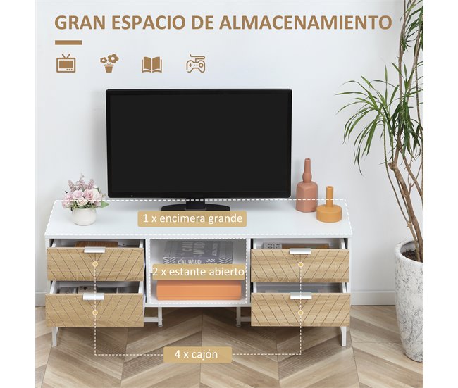 Conforama HOMCOM Conjunto Para El Hogar Incluye 1 Mueble De TV Para Televisores De Hasta 47 Pulgadas 1 Mesa De Consola Y 1 Mesita Auxiliar Con 2 Cajones Blanco Y Roble