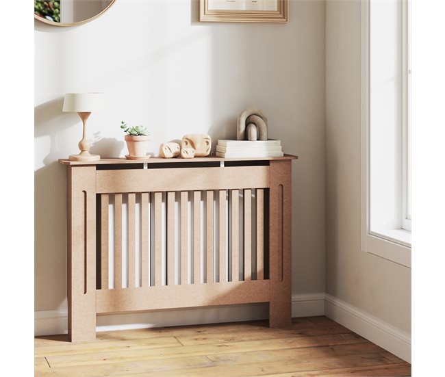Conforama HOMCOM Cubre Radiadores Cubierta De Radiador Moderna Cubreradiador De MDF Para Sala De Estar Dormitorio 112x19x81cm Madera Natural
