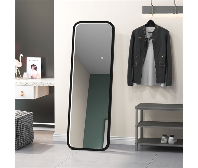 Conforama HOMCOM Espejo De Cuerpo Entero Con Luces LED Espejo De Pie 151 5x50 Cm Independiente O Pared Con Iluminación Ajustable De 3 Colores Función De Memoria Para Dormitorio