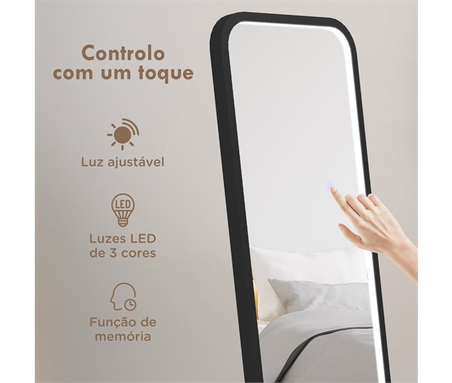 Conforama HOMCOM Espejo De Cuerpo Entero Con Luces LED Espejo De Pie 151 5x50 Cm Independiente O Pared Con Iluminación Ajustable De 3 Colores Función De Memoria Para Dormitorio