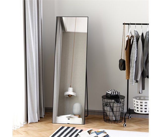 Conforama HOMCOM Espejo De Pie Cuerpo Entero De Aleación De Aluminio Espejo De Pared Con 2 Formas De Uso Forma De Rectangular Para Pasillo Dormitorio Salón 50x161 5x2 Cm Negro