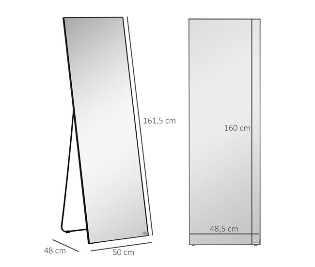 Conforama HOMCOM Espejo De Pie Cuerpo Entero De Aleación De Aluminio Espejo De Pared Con 2 Formas De Uso Forma De Rectangular Para Pasillo Dormitorio Salón 50x161 5x2 Cm Negro