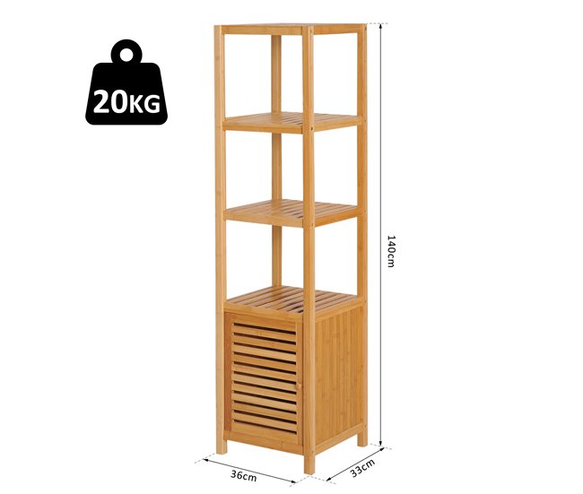 Conforama HOMCOM Estantería De Bambú Para Baño Armario Alto Librería Organizador 4 Niveles 1 Puerta 36x33x140cm