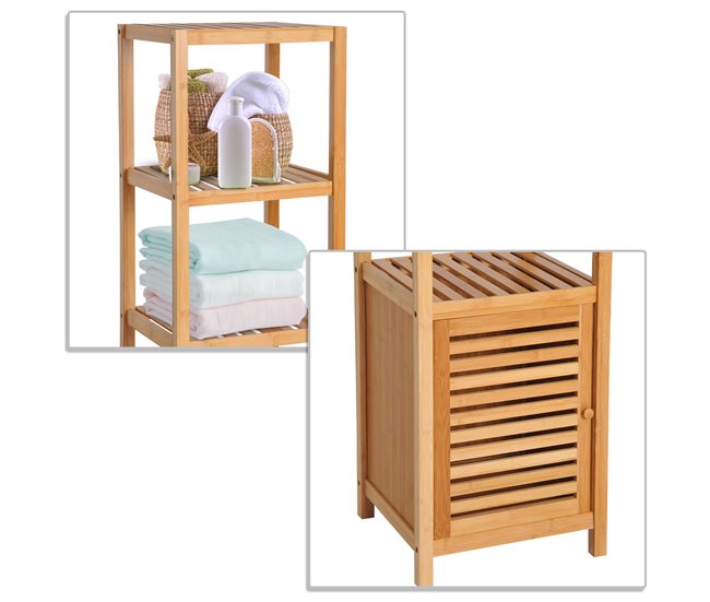 Conforama HOMCOM Estantería De Bambú Para Baño Armario Alto Librería Organizador 4 Niveles 1 Puerta 36x33x140cm