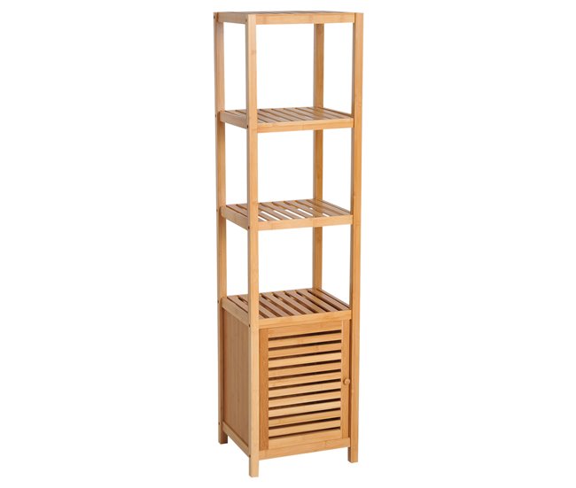 Conforama HOMCOM Estantería de Bambú para Baño Armario Alto Librería Organizador 4 Niveles 1 Puerta 36x33x140cm