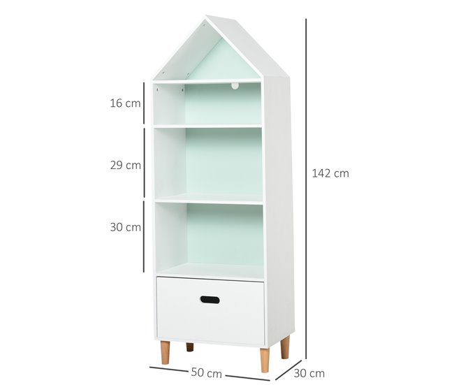 Conforama HOMCOM Estantería Infantil Librería De Madera Para Niños Para Libros Juguetes DVDs Con 4 Estantes 1 Cajón Tablero De 2 Colores Diseño Compacto 50x30x142 Cm Blanco